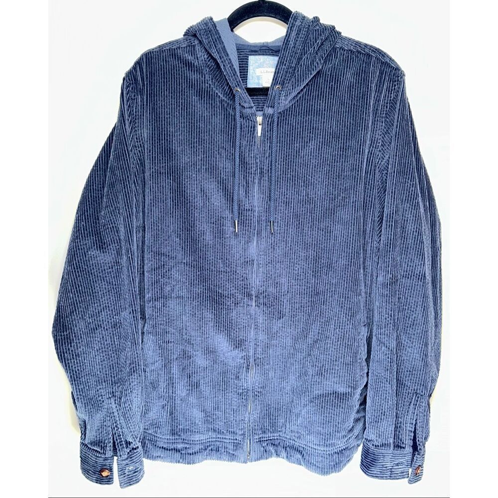 LL Bean navy blue corduroy zip hooded Jacket size 3x